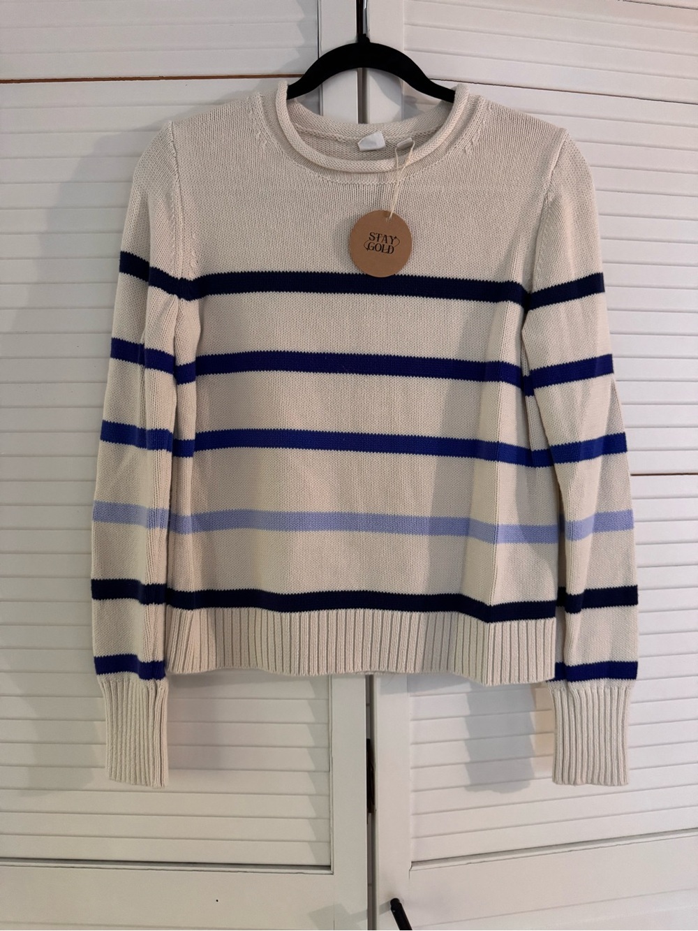 Gap Fisherman Rollneck Women's Cream Striped Crewneck Sweater 0064